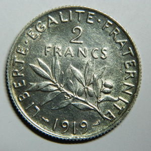 2 Francs Semeuse 1919 SPL- Argent 835°/°° EB90300