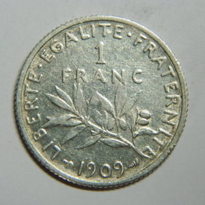 1 Franc Semeuse 1909 TB Argent   835°/°° EB90326