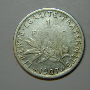 1 Franc Semeuse 1907 TB Argent   835°/°° EB90224