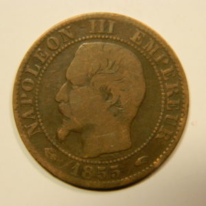 5 Centimes Napoléon III tête nue 1855A Ancre TB EB90557