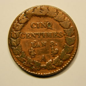 5 Centimes DUPRE An8A GM  coq  TB/TTB EB90662