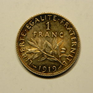 1 Franc Semeuse 1919 FDC Belle Patine Argent   835°/°° EB90753