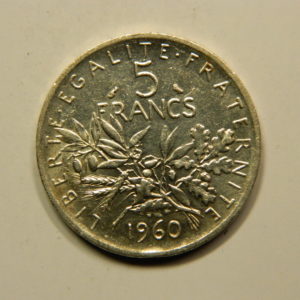 5 Francs Semeuse 1960 SUP Argent 835°/°° EB90803