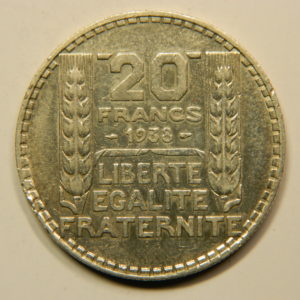 20 Francs Turin 1938 SUP Argent 680°/°°  EB90827