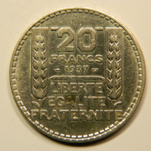 20 Francs Turin 1937 SUP Argent 680°/°°  EB90828