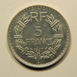 5 Francs Lavrillier 1947B 9 ouvert SPL EB90903