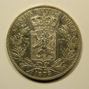 5 Francs Léopold II 1873 TTB Belgique Argent 900 °/°°  EB91069