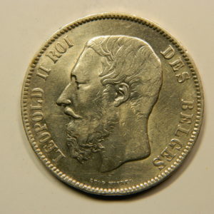 5 Francs Léopold II 1873 TTB Belgique Argent 900 °/°°  EB91079