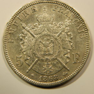 5 Francs Napoléon III tête laurée 1868A SUP EB90167