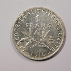 1 Franc Semeuse 1916 TTB Argent   835°/°° EB90325