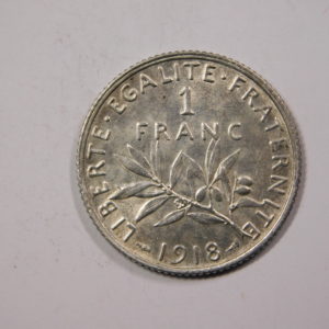 1 Franc Semeuse 1918 SUP Argent   835°/°° EB91221