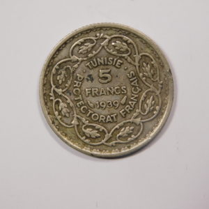 5 Francs 1939 TTB TUNISIE Protectorat Fr Argent EB91281