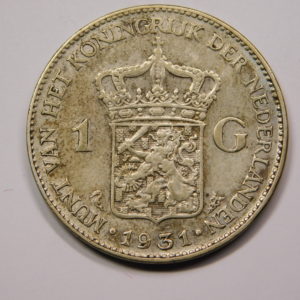 1 Gulden Wilhemina 1931 TTB Pays Bas Argent EB91303