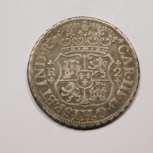 2 Réales Carlos III colonie Espagnole 1766 TB+/TTB RARE MEXIQUE Argent EB91362
