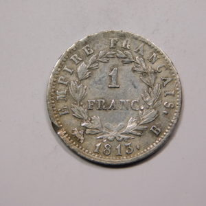 1 Franc Napoléon I tête laurée Empire Français 1813B TB+/TTB Argent EB91367
