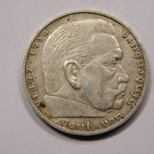 5 Reichsmark Paul Von Hindenburg 1938F SUP Allemagne Argent EB91371