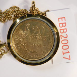 MEDAILLON Pendentif Pièce de monnaie véritable Ø 30mm   Acier Doré EBB20017