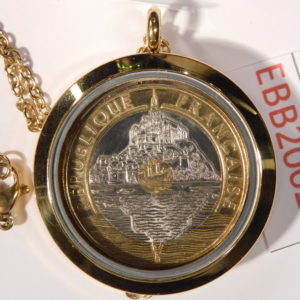 MEDAILLON Pendentif Pièce de monnaie véritable Ø 35mm   Acier Doré EBB20027