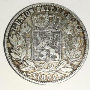 5 Francs Léopold II 1871 TB Argent 900°/oo Belgique EB91382