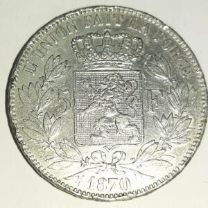 5 Francs Léopold II 1870 TTB Argent 900°/oo Belgique EB91383