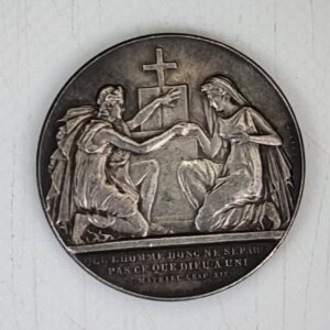 MEDAILLE DE MARIAGE ARGENT 950 0/°° Poinçon Corne1860/1880 EBM90053