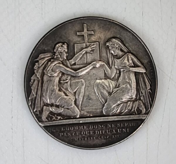 MEDAILLE DE MARIAGE ARGENT 950 0/°° Poinçon Corne1860/1880 EBM90053