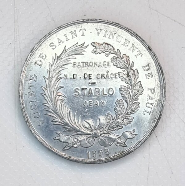 MEDAILLE St Vincent De Paul patronage et cercle des Apprentis et jeunes Ouvriers 1893 RARE EBM90092 – Image 2