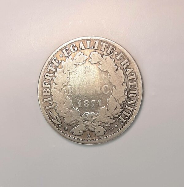 1 Franc Cérès 1871 A petit A TB Argent 835°/°° EB91530 – Image 2