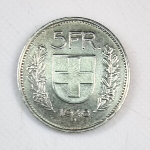 Pièce de 5 Francs Suisse- 1948 B- SUP- Argent- EB91545