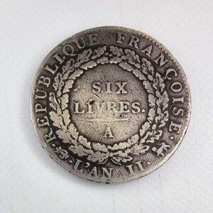 Pièce de 6 livres au Génie FRANCOISE An II 1793A sans point sous L de Loi TB+RARE EB91568