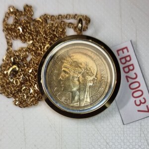 MEDAILLON Pendentif Pièce de monnaie véritable Ø 30mm Acier Doré EBB20037